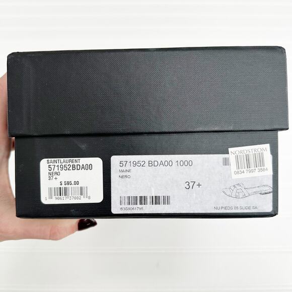 Saint Laurent Tribute Sandal Flat Mules Black Slides Smooth Leather - Picture 8 of 9
